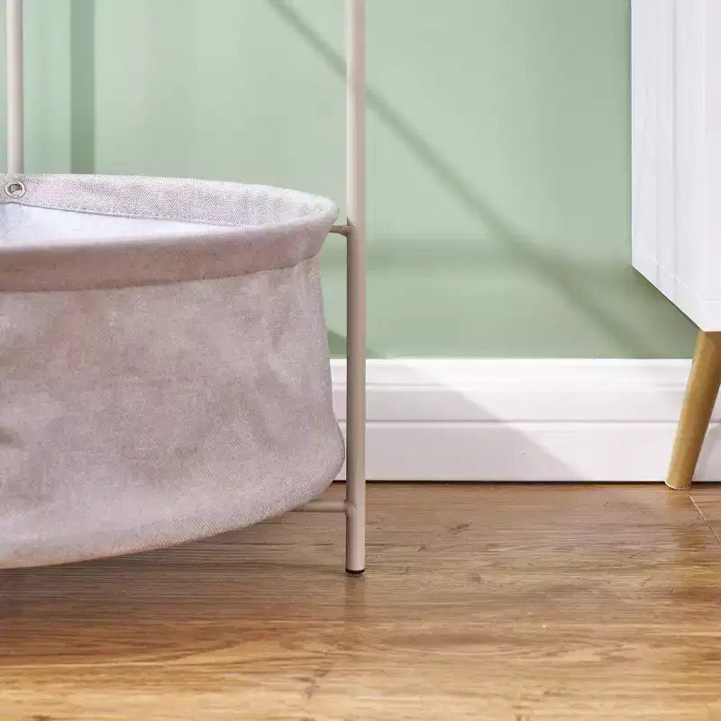 Table d'appoint/de chevet ronde avec panier de rangement en tissu, petite table de chevet étanche et antirouille en métal avec plateau amovible