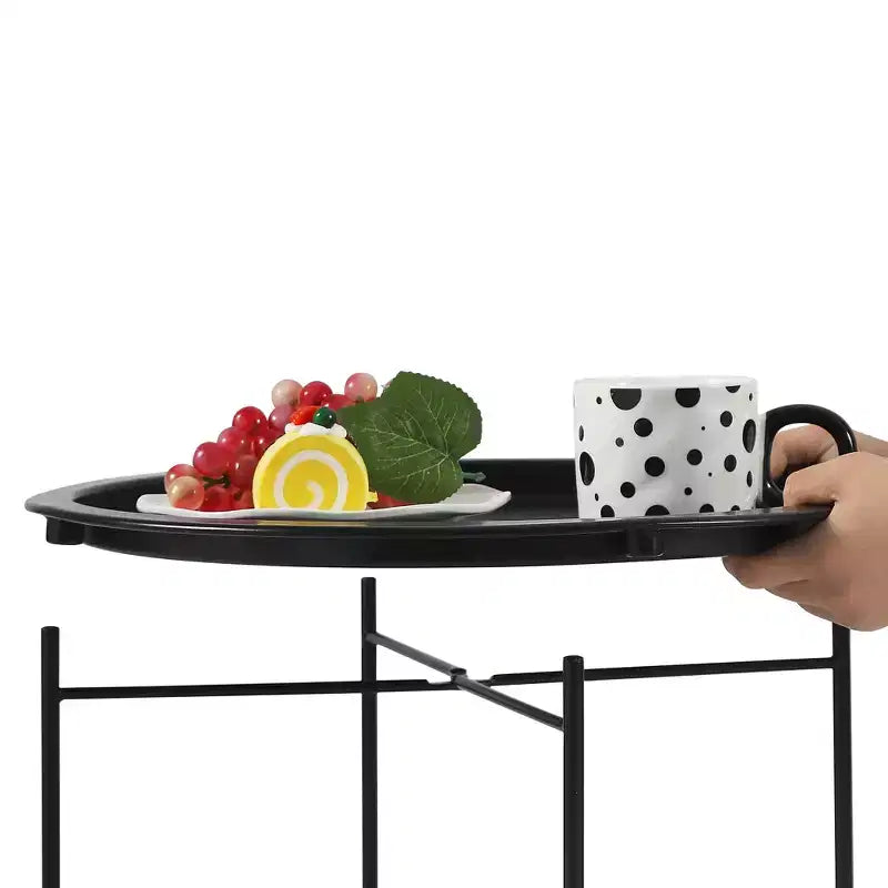 Table d'appoint/de chevet ronde avec panier de rangement en tissu, petite table de chevet étanche et antirouille en métal avec plateau amovible