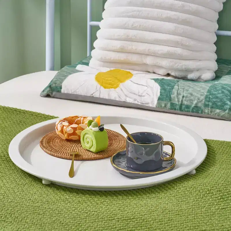 Table d'appoint/de chevet ronde avec panier de rangement en tissu, petite table de chevet étanche et antirouille en métal avec plateau amovible