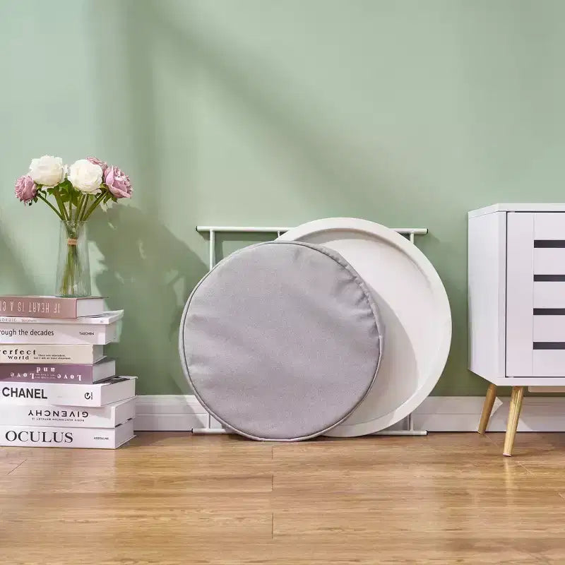 Table d'appoint/de chevet ronde avec panier de rangement en tissu, petite table de chevet étanche et antirouille en métal avec plateau amovible