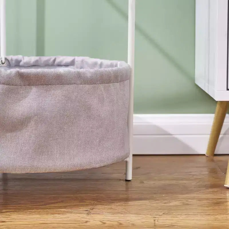 Table d'appoint/de chevet ronde avec panier de rangement en tissu, petite table de chevet étanche et antirouille en métal avec plateau amovible
