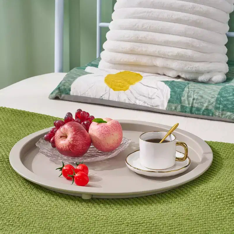 Table d'appoint/de chevet ronde avec panier de rangement en tissu, petite table de chevet étanche et antirouille en métal avec plateau amovible