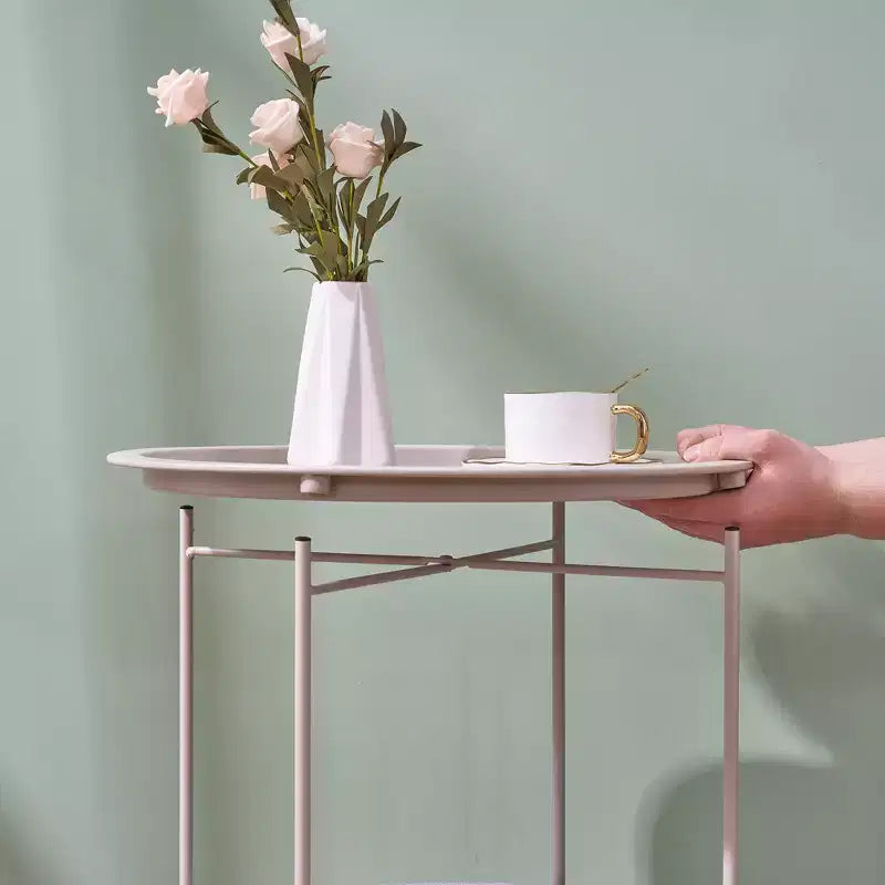 Table d'appoint/de chevet ronde avec panier de rangement en tissu, petite table de chevet étanche et antirouille en métal avec plateau amovible