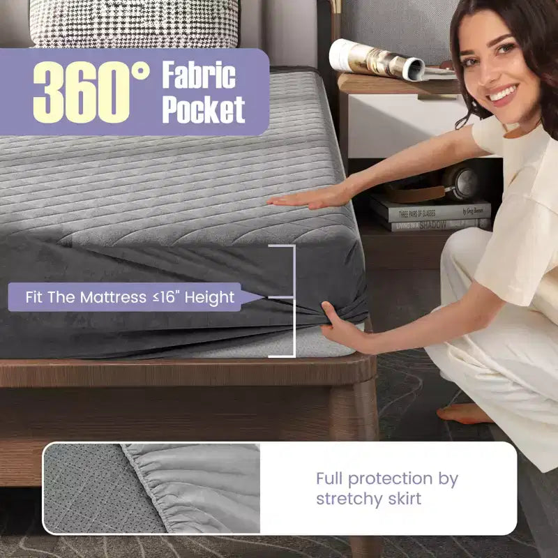 Protège-matelas jumeau/grand lit/très grand lit avec rembourrage en éponge à poche profonde et base antidérapante grise
