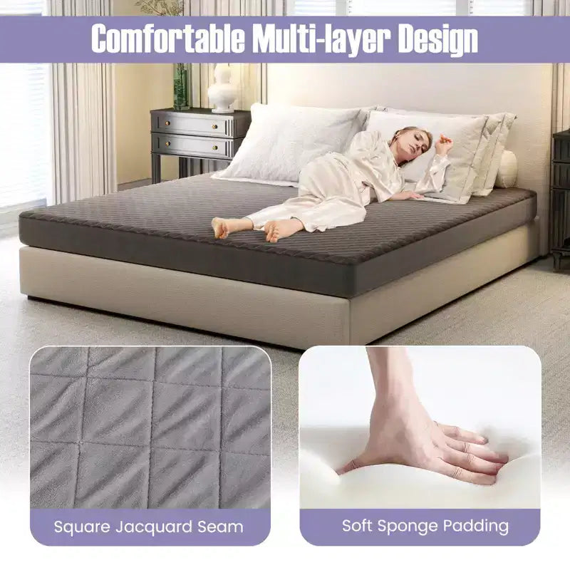 Protège-matelas jumeau/grand lit/très grand lit avec rembourrage en éponge à poche profonde et base antidérapante grise