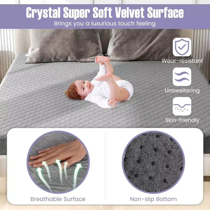 Protège-matelas jumeau/grand lit/très grand lit avec rembourrage en éponge à poche profonde et base antidérapante grise
