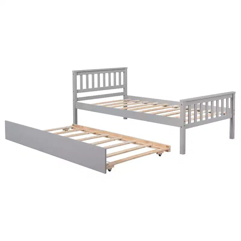 Cadre de lit plateforme en bois double avec lit gigogne, avec tête et pied de lit