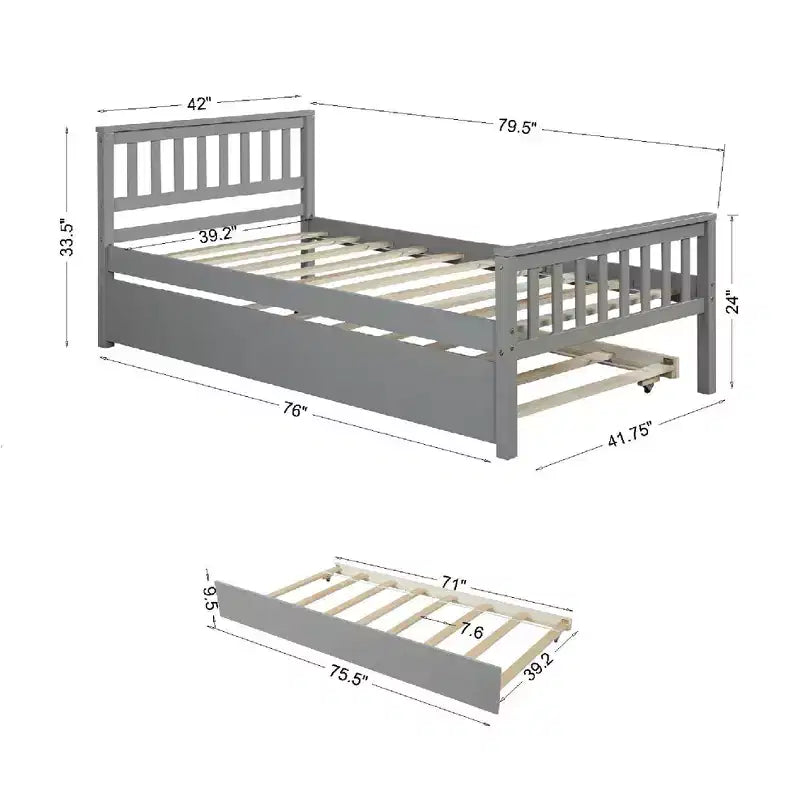 Cadre de lit plateforme en bois double avec lit gigogne, avec tête et pied de lit