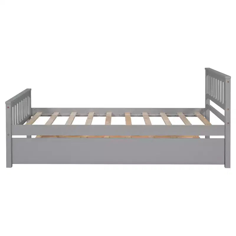 Cadre de lit plateforme en bois double avec lit gigogne, avec tête et pied de lit