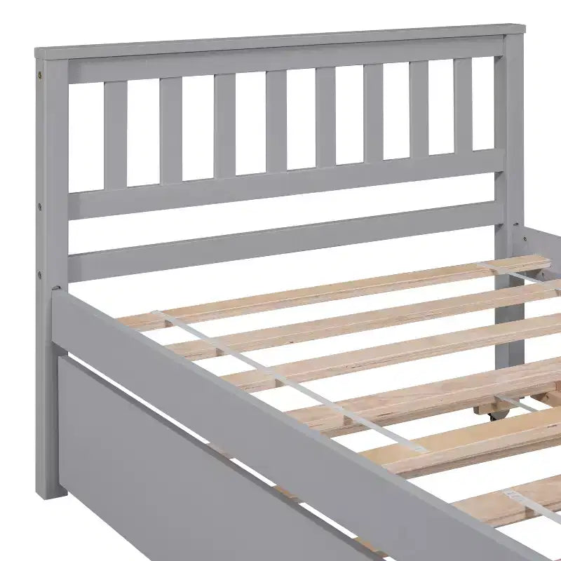 Cadre de lit plateforme en bois double avec lit gigogne, avec tête et pied de lit