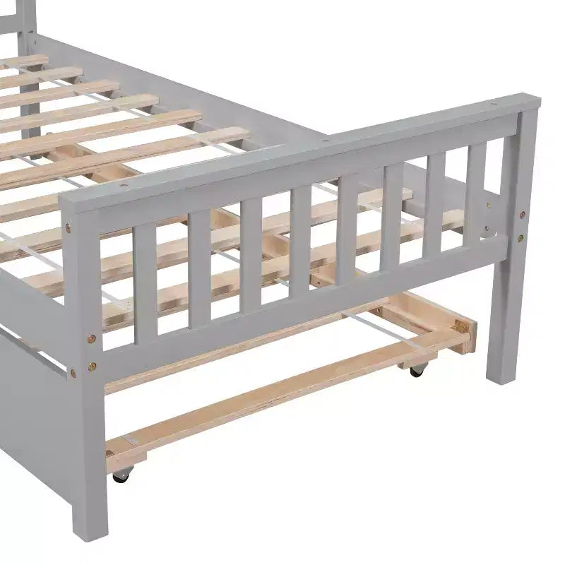 Cadre de lit plateforme en bois double avec lit gigogne, avec tête et pied de lit