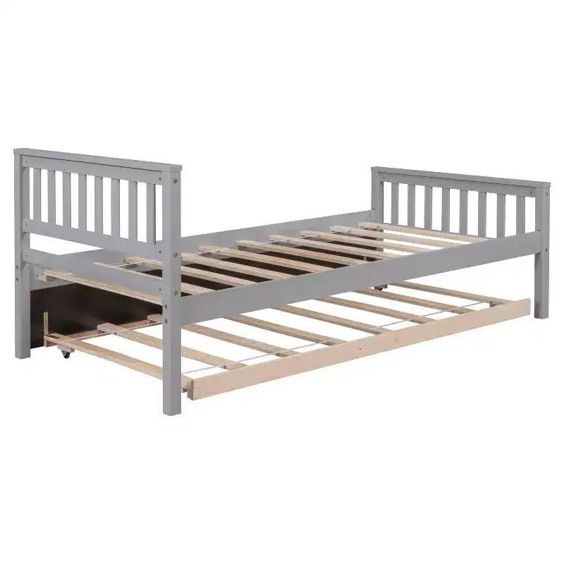Cadre de lit plateforme en bois double avec lit gigogne, avec tête et pied de lit