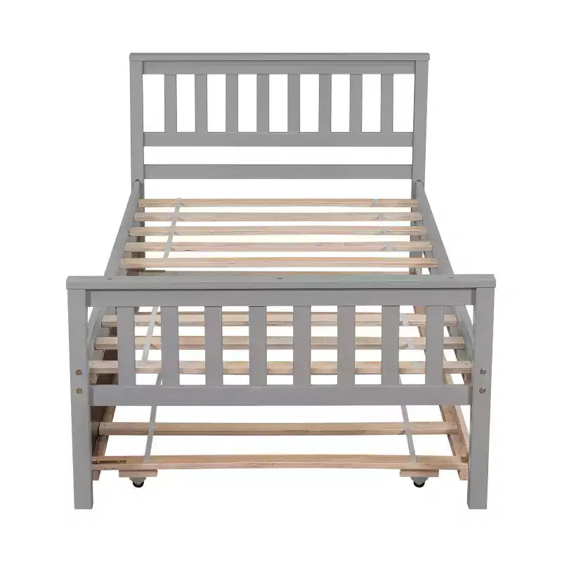 Cadre de lit plateforme en bois double avec lit gigogne, avec tête et pied de lit