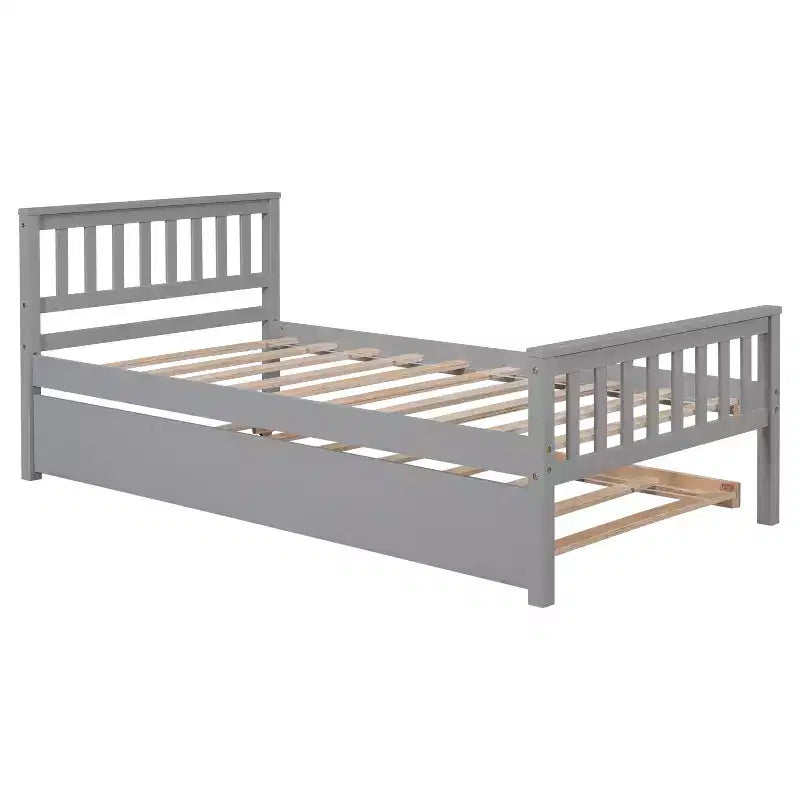Cadre de lit plateforme en bois double avec lit gigogne, avec tête et pied de lit