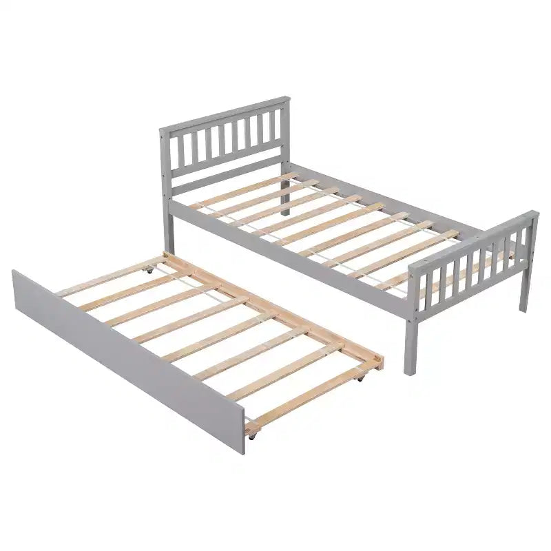 Cadre de lit plateforme en bois double avec lit gigogne, avec tête et pied de lit