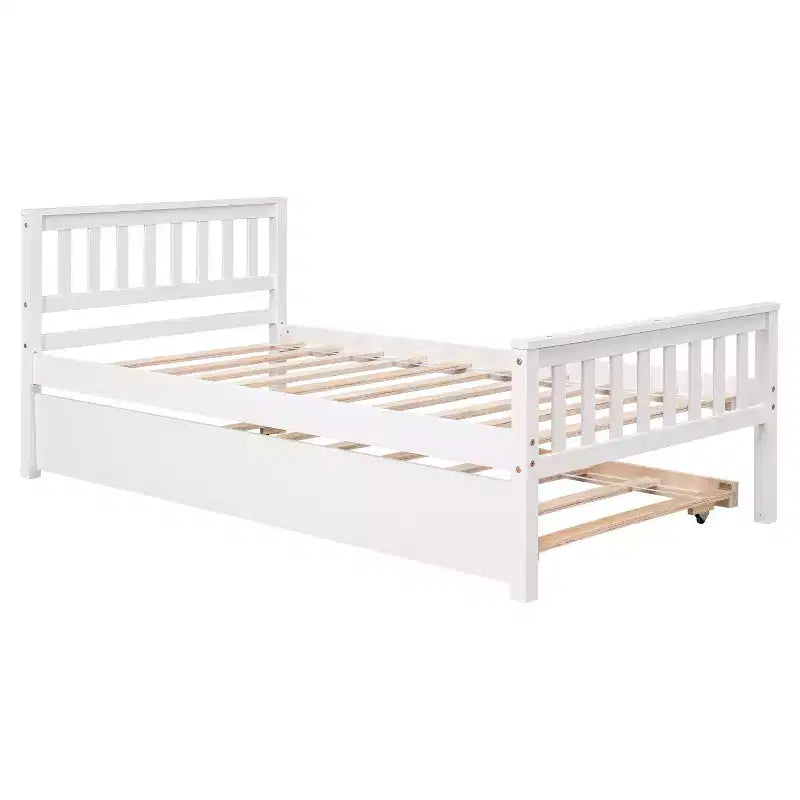 Cadre de lit plateforme en bois double avec lit gigogne, avec tête et pied de lit