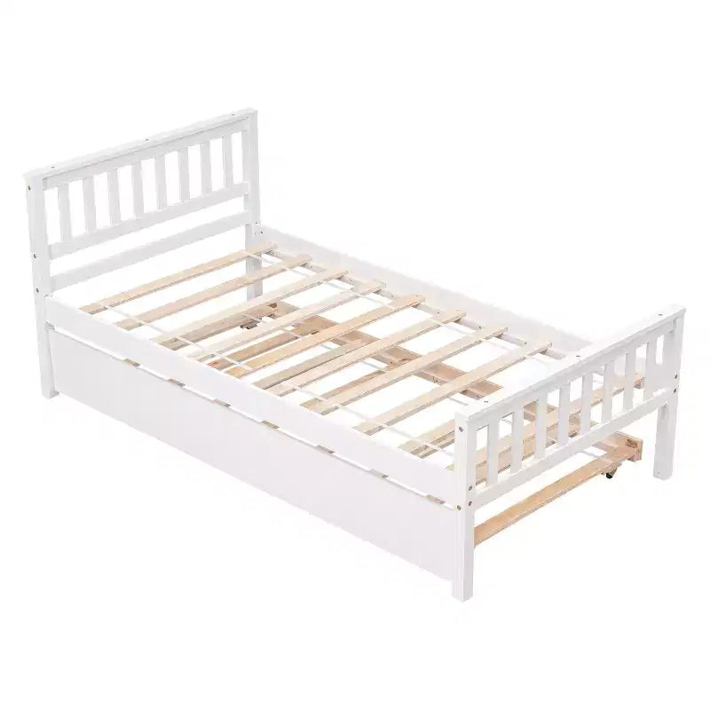 Cadre de lit plateforme en bois double avec lit gigogne, avec tête et pied de lit