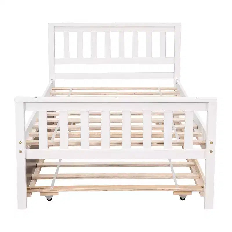 Cadre de lit plateforme en bois double avec lit gigogne, avec tête et pied de lit