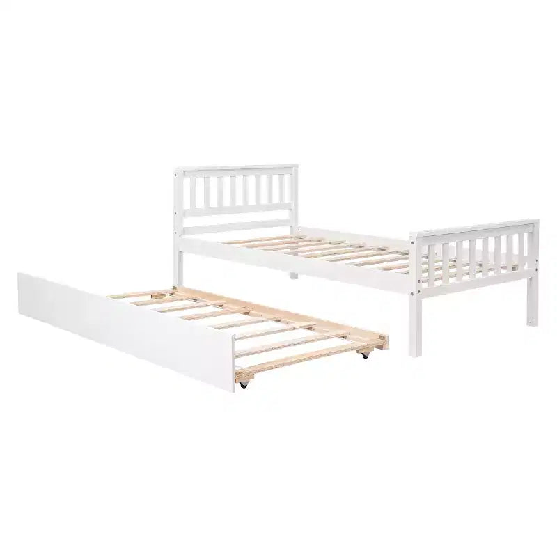Cadre de lit plateforme en bois double avec lit gigogne, avec tête et pied de lit