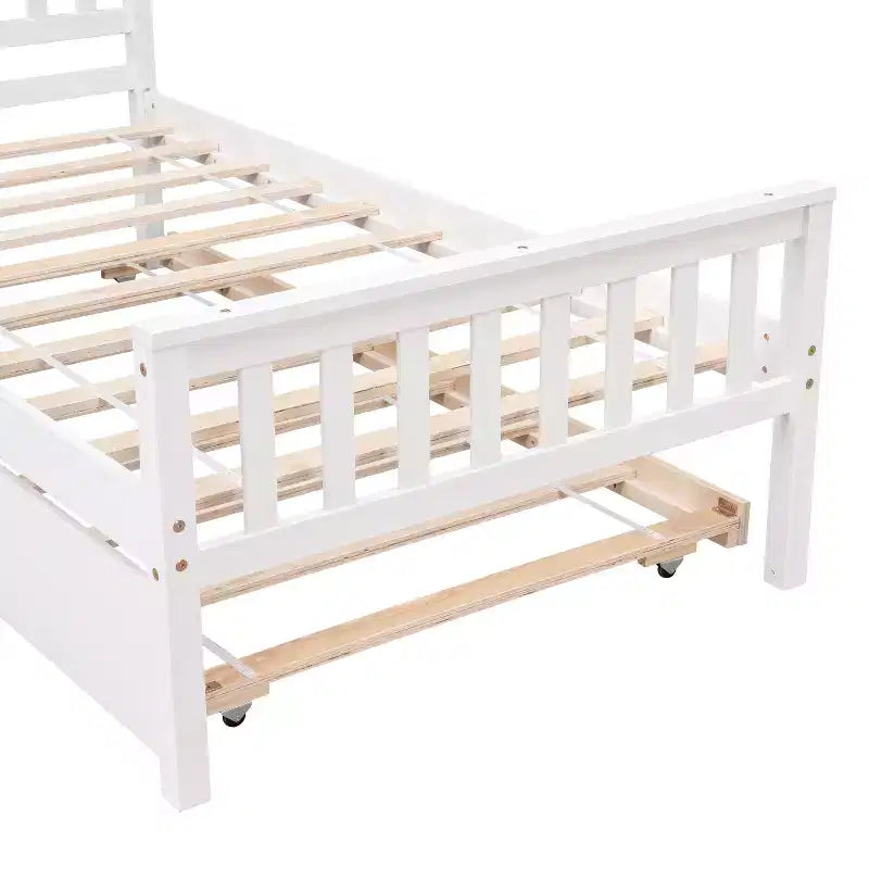 Cadre de lit plateforme en bois double avec lit gigogne, avec tête et pied de lit