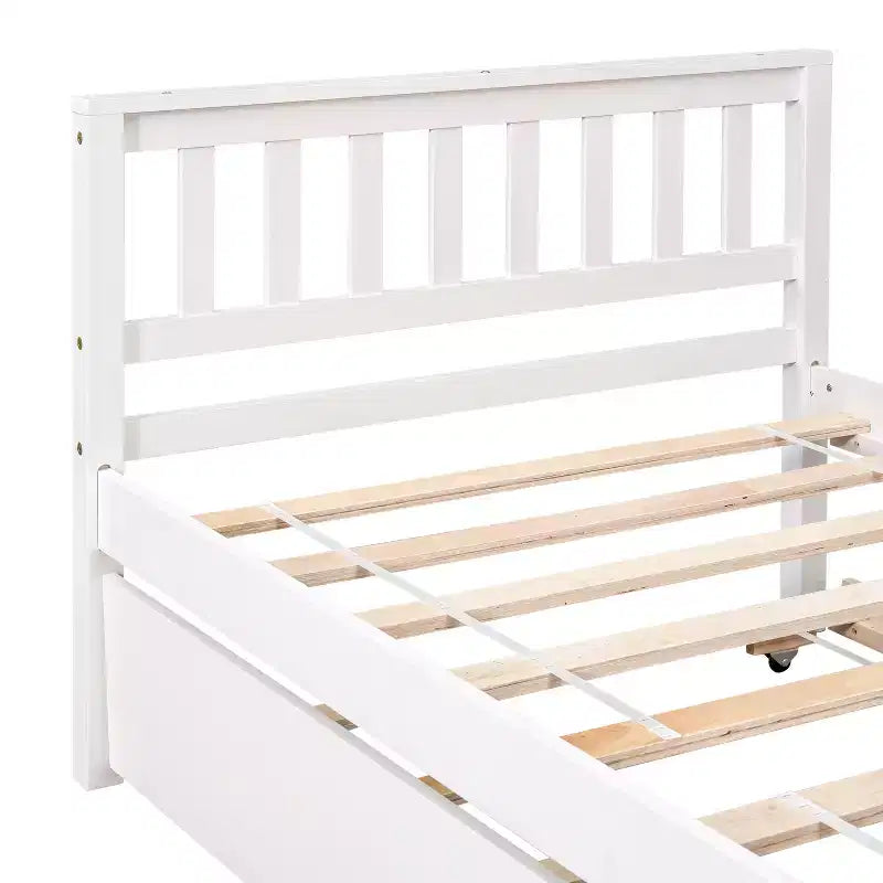 Cadre de lit plateforme en bois double avec lit gigogne, avec tête et pied de lit