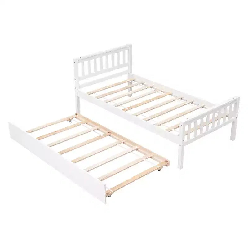 Cadre de lit plateforme en bois double avec lit gigogne, avec tête et pied de lit