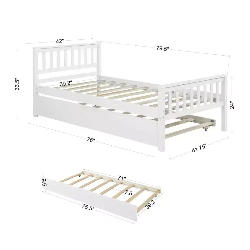 Cadre de lit plateforme en bois double avec lit gigogne, avec tête et pied de lit
