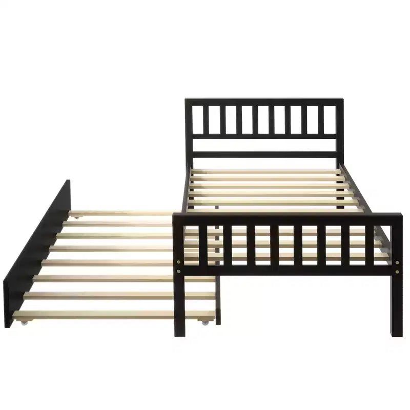 Cadre de lit plateforme en bois double avec lit gigogne, avec tête et pied de lit