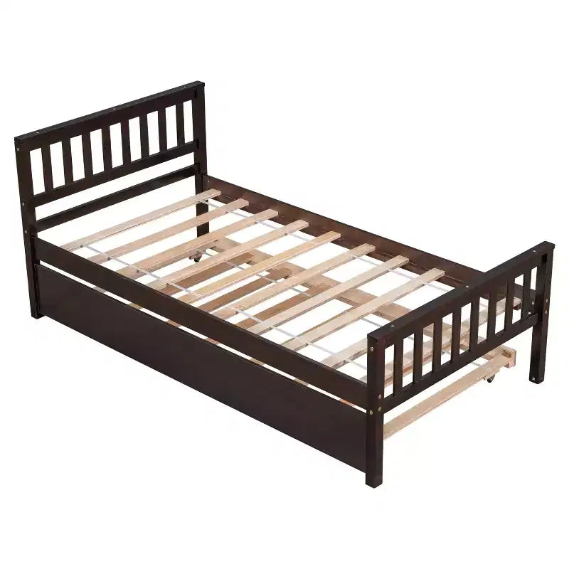 Cadre de lit plateforme en bois double avec lit gigogne, avec tête et pied de lit