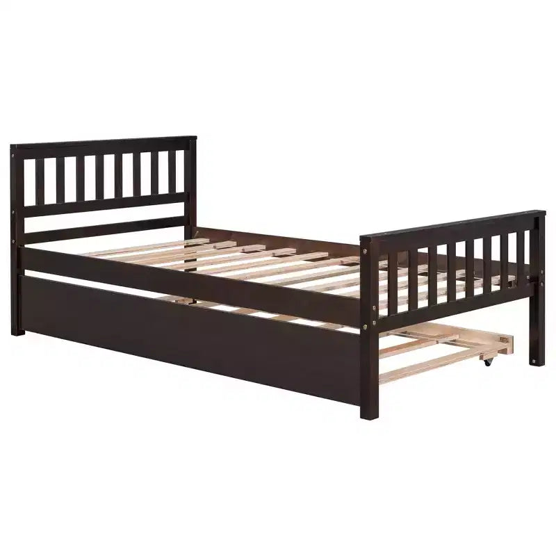 Cadre de lit plateforme en bois double avec lit gigogne, avec tête et pied de lit