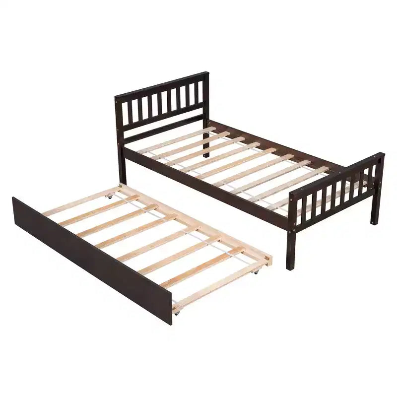 Cadre de lit plateforme en bois double avec lit gigogne, avec tête et pied de lit