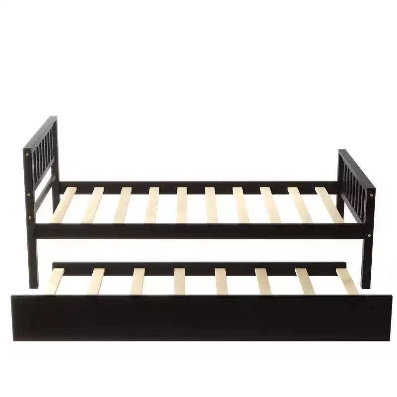 Cadre de lit plateforme en bois double avec lit gigogne, avec tête et pied de lit
