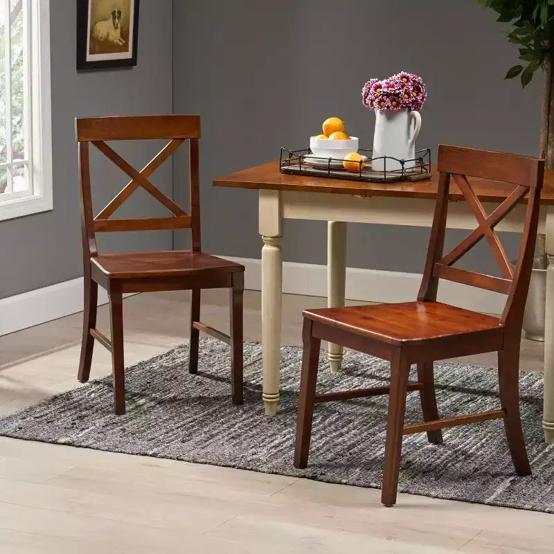 Chaises de salle à manger en bois d'acacia de style champêtre, acajou riche