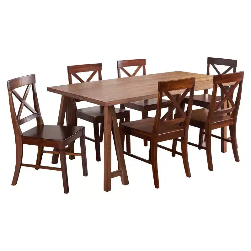 Salle à manger en bois d'acacia de ferme avec chaises en acajou riche