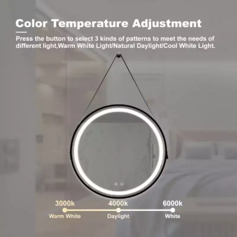 Miroir de courtoisie de salle de bain 32 pouces avec éclairage LED, élégant, avec fond lumineux, cadre en alliage d'aluminium noir, haute luminosité, tactile dimmable, contrôle par interrupteur mural