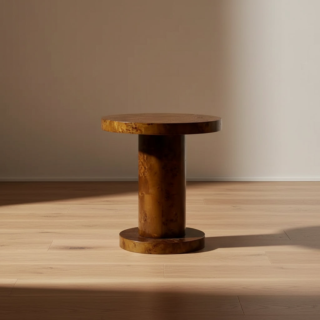 Jennifer Taylor Home Bolin 18 Round Pillar Burl Accent Side Table, Walnut Brown Burl Wood