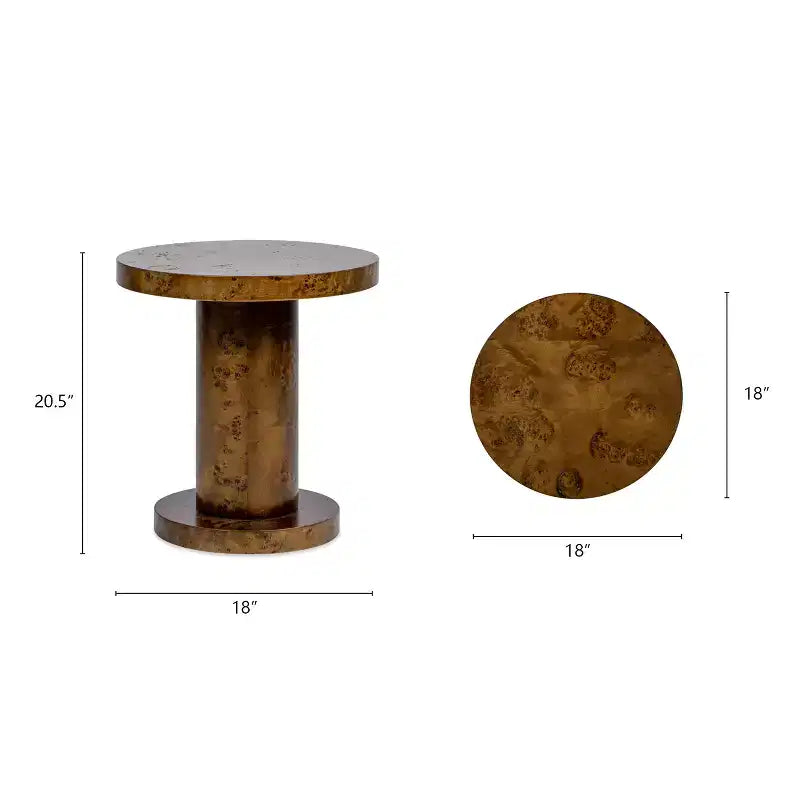 Table d'appoint en loupe de noyer, ronde, 45 cm