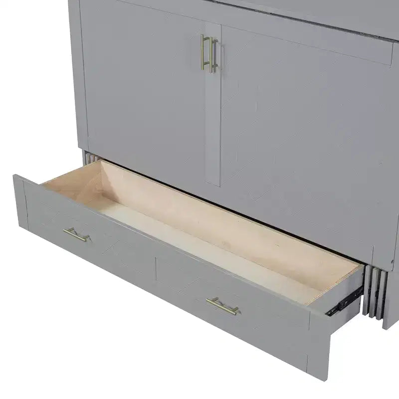 Lit escamotable Queen Size au design astucieux, pliable dans une armoire avec tiroir et ports USB