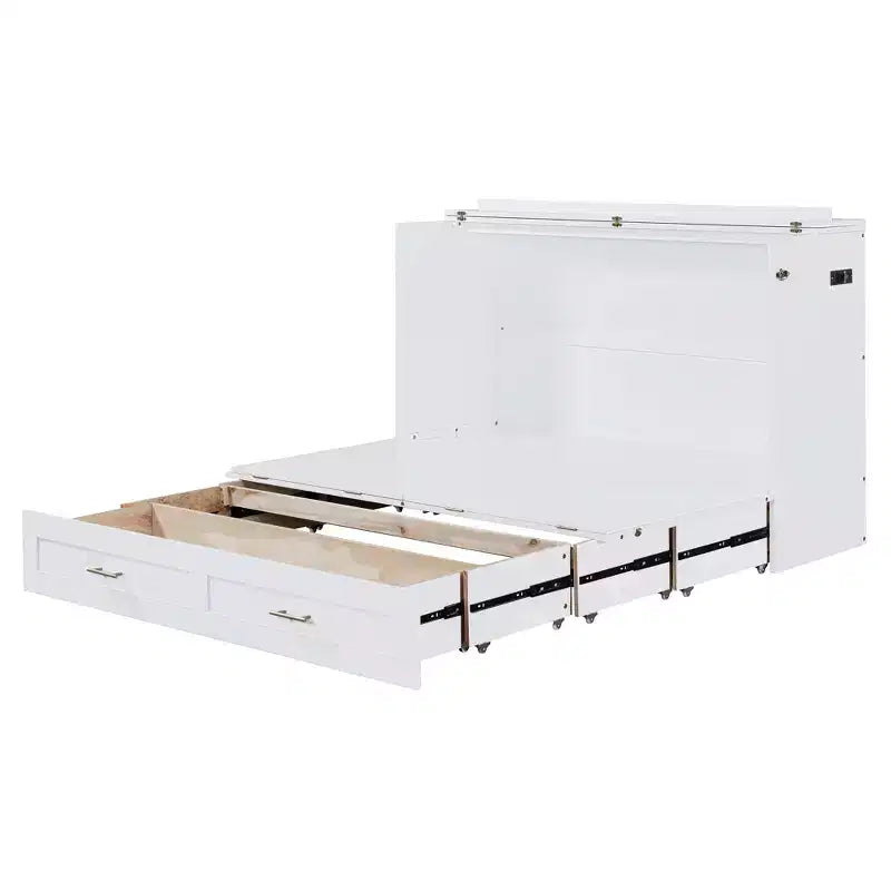 Lit escamotable Queen Size au design astucieux, pliable dans une armoire avec tiroir et ports USB