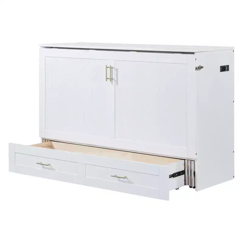 Lit escamotable Queen Size au design astucieux, pliable dans une armoire avec tiroir et ports USB