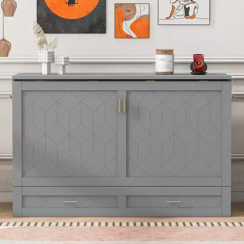Lit escamotable Queen Size au design astucieux, pliable dans une armoire avec tiroir et ports USB