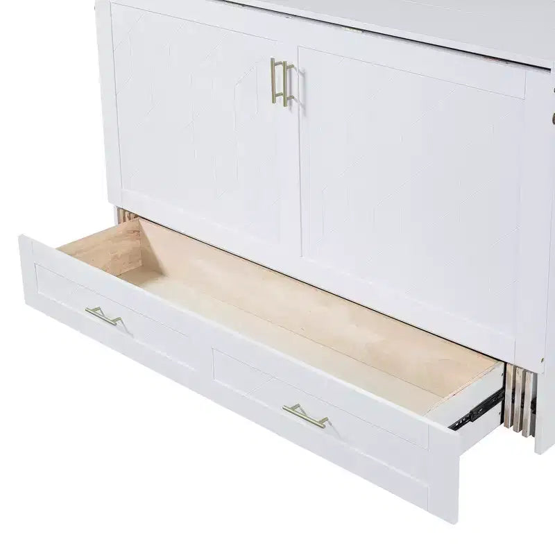 Lit escamotable Queen Size au design astucieux, pliable dans une armoire avec tiroir et ports USB