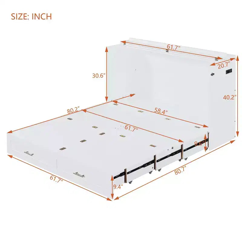 Lit escamotable Queen Size au design astucieux, pliable dans une armoire avec tiroir et ports USB