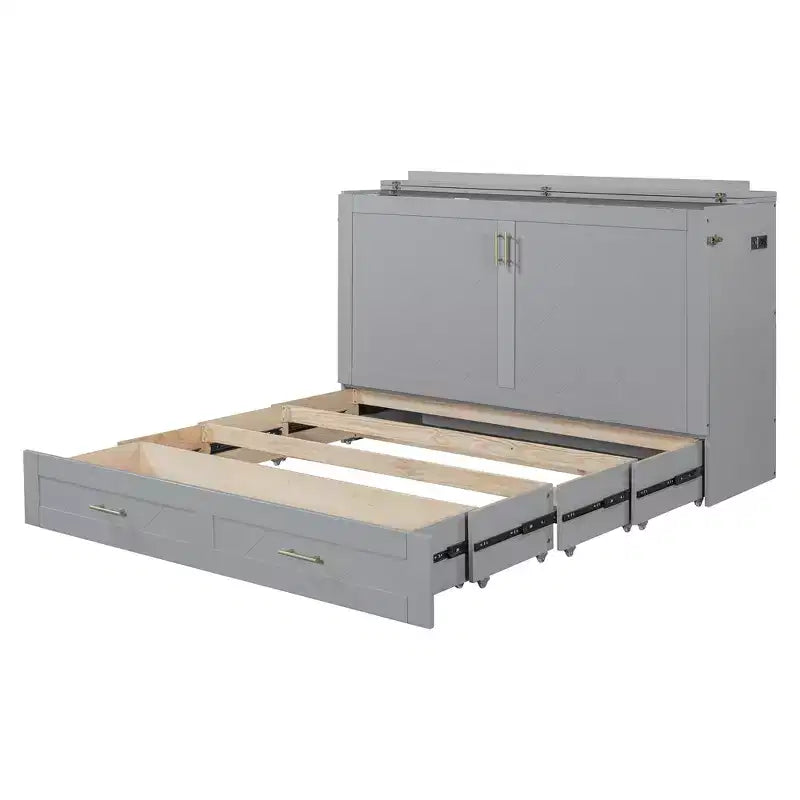 Lit escamotable Queen Size au design astucieux, pliable dans une armoire avec tiroir et ports USB