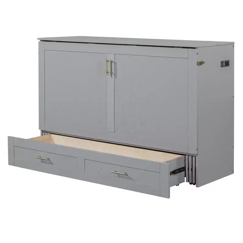 Lit escamotable Queen Size au design astucieux, pliable dans une armoire avec tiroir et ports USB