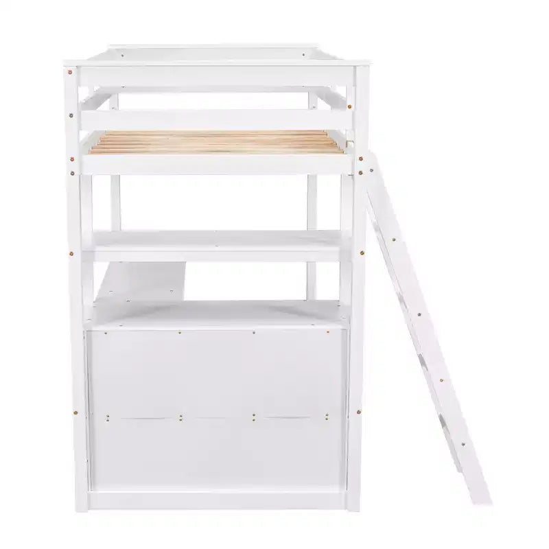 Lit mezzanine double/grand format avec bureau et étagères, cadre de lit mezzanine en pin avec deux tiroirs intégrés