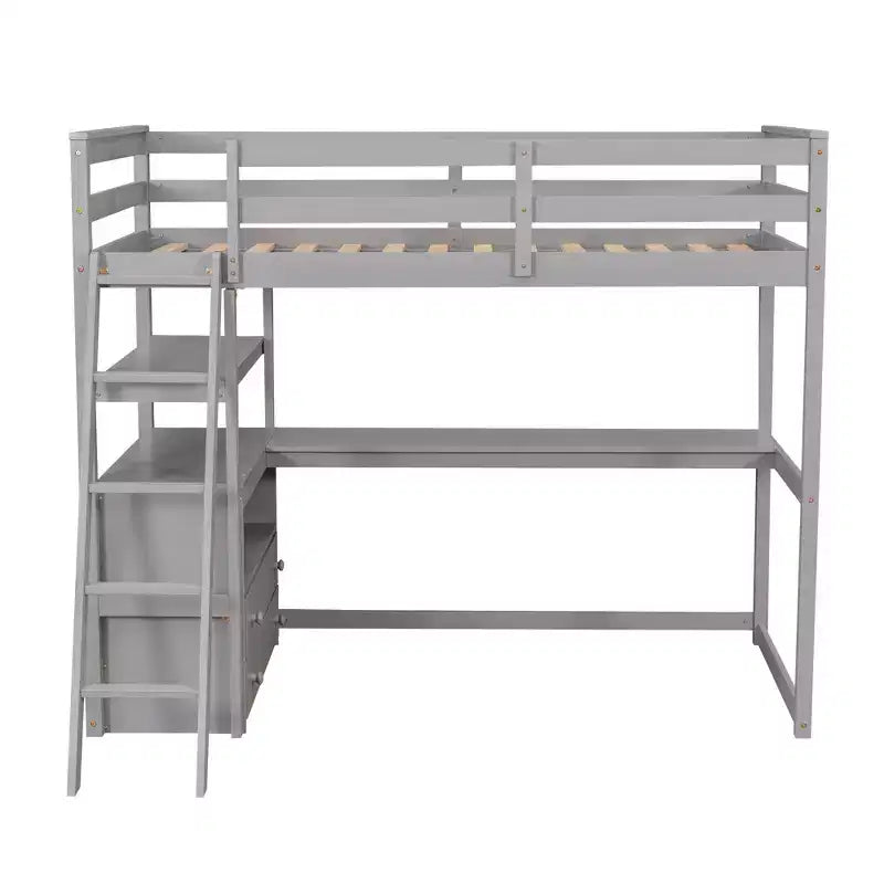 Lit mezzanine double/grand format avec bureau et étagères, cadre de lit mezzanine en pin avec deux tiroirs intégrés