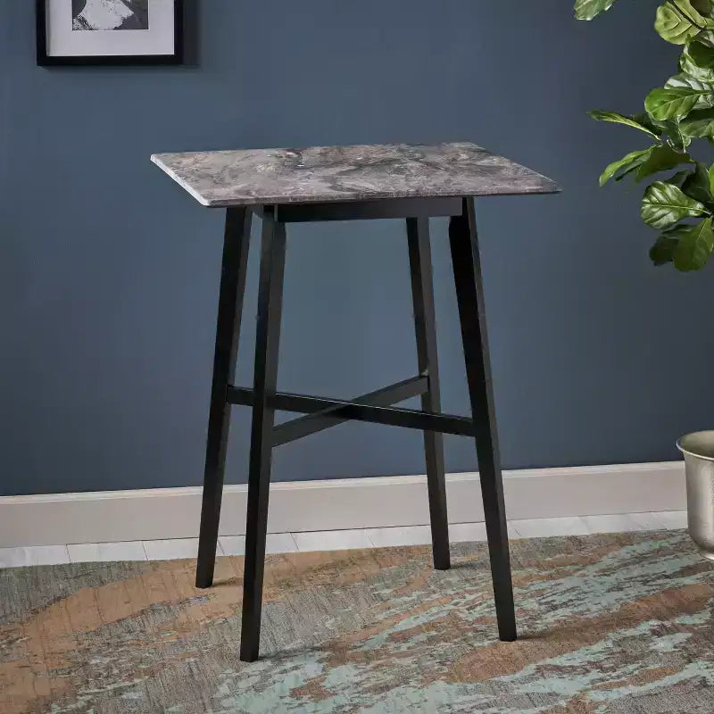Table de bar carrée 42 en stratifié moderne et bois d'hévéa