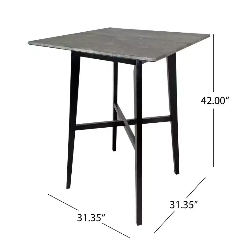 Table de bar carrée 42 en stratifié moderne et bois d'hévéa