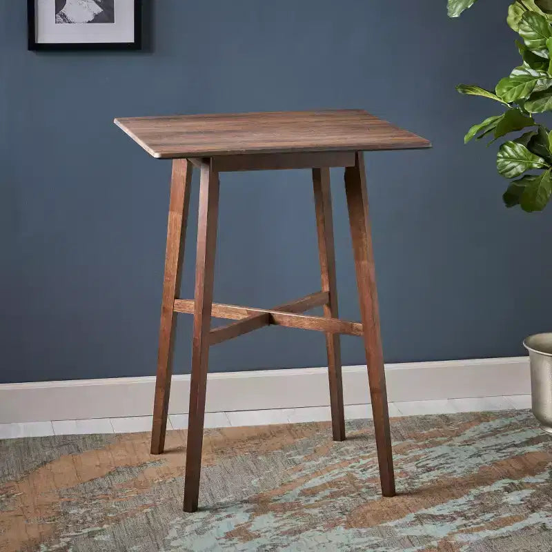 Table de bar carrée 42 en stratifié moderne et bois d'hévéa